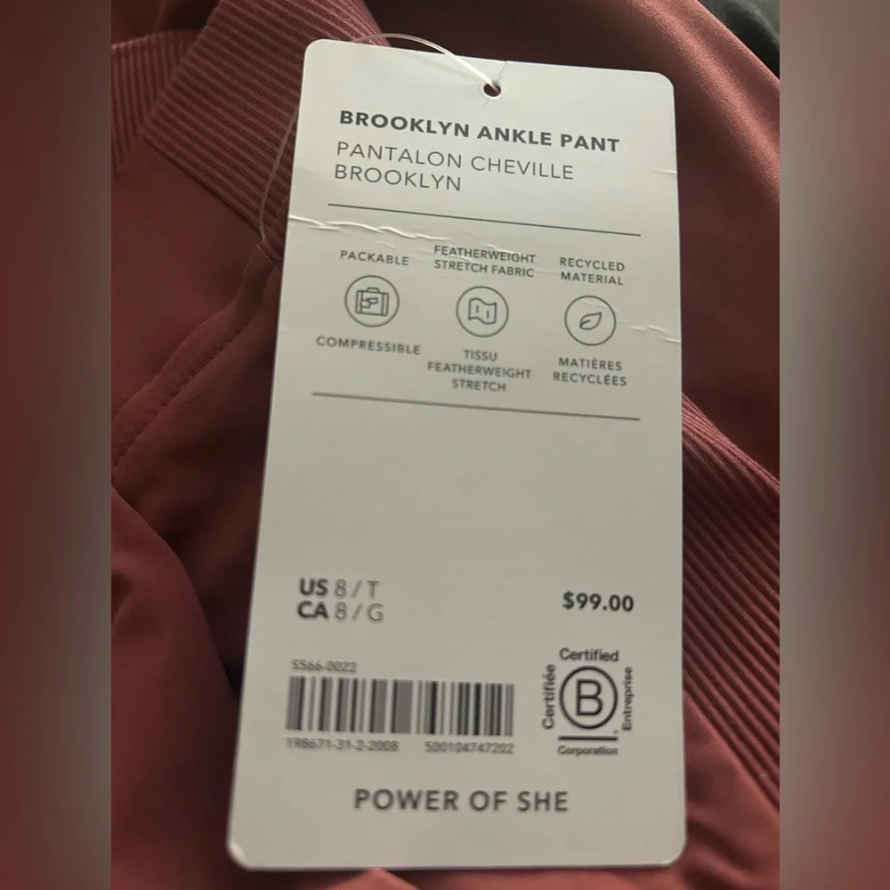 New Athleta Brooklyn Ankle Pants SZ 8 TALL Dull Mauve Color - Picture 3 of 7